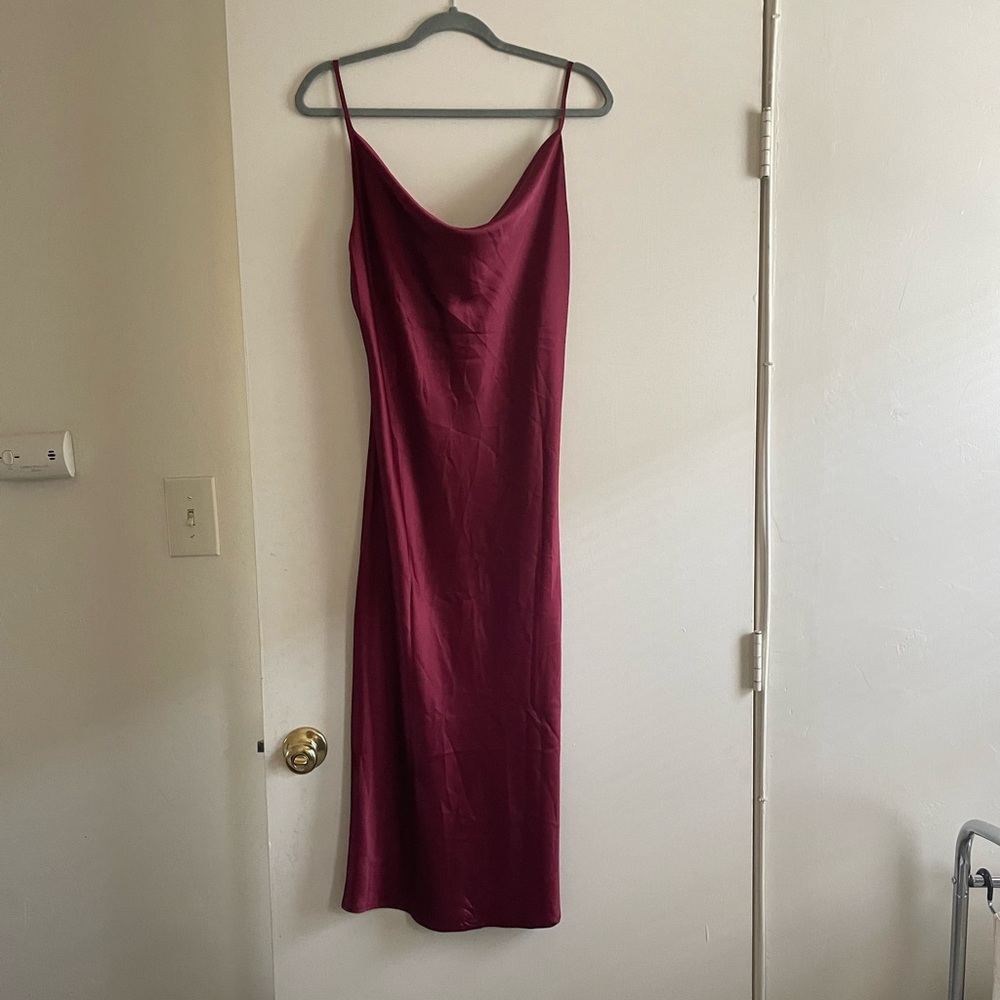 Petal and Pup wine colored cowels neck midi slip dress